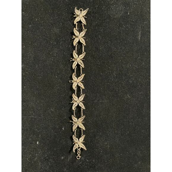 Vintage Silver Butterfly Filigree Bracelet - Picture 4 of 5